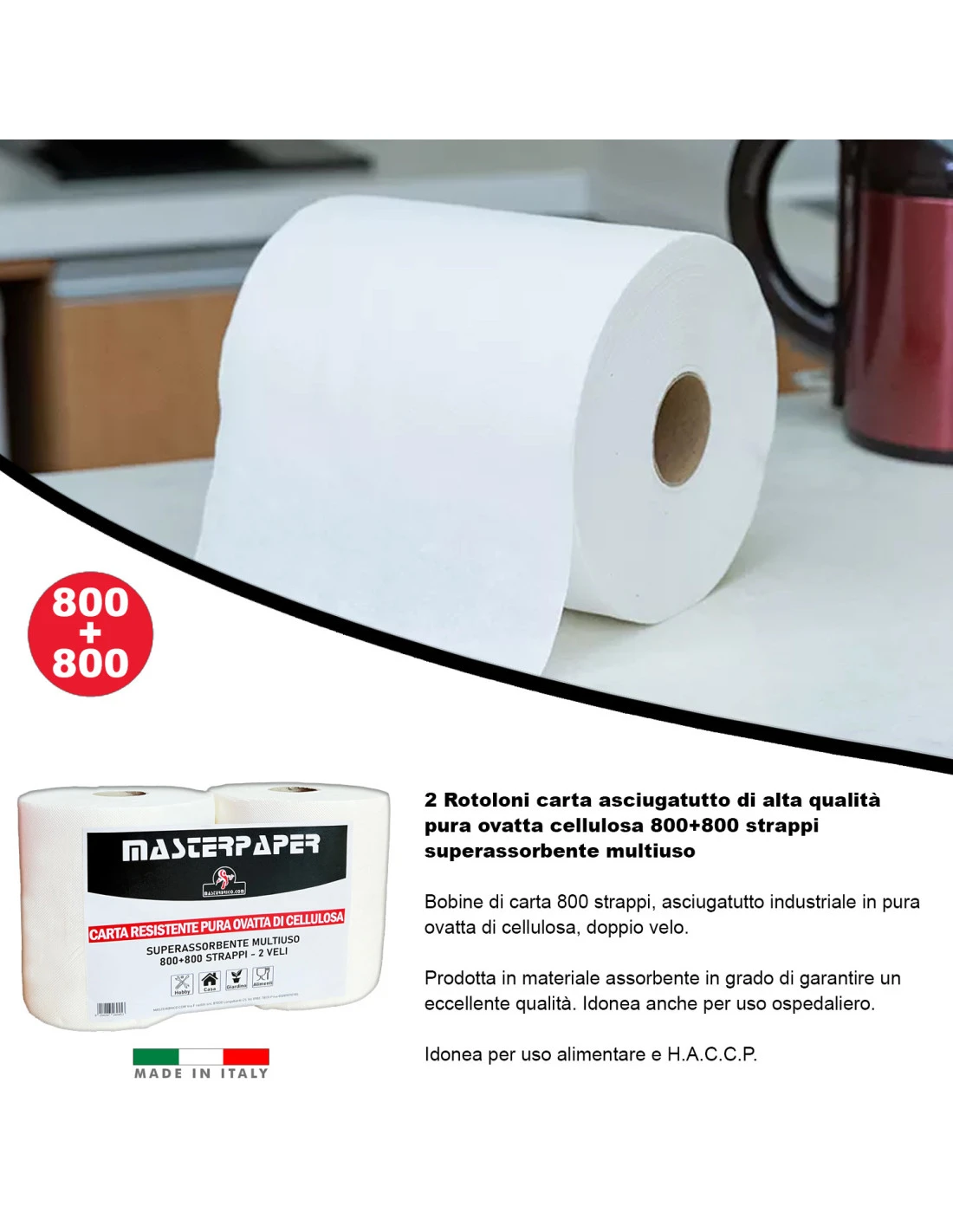2 Rotoloni Carta Asciugatutto Industriale 2 Pezzi Bobina Carta Asciugatutto 800+800 Strappi Carta Assorbente Cucina 4 2 Rotoloni Carta Asciugatutto Industriale 2 Pezzi Bobina Carta Asciugatutto 800+800 Strappi Carta Assorbente Cucina - immagine 2