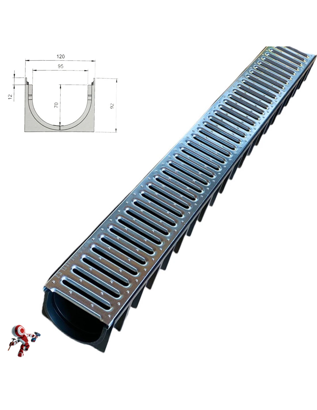 Canaletta Scolo Acqua Piovana Carrabile In PP-PE Con Griglia Zincata 12X92 Kit 3pz 5 Canaletta Scolo Acqua Piovana Carrabile In PP-PE Con Griglia Zincata 12X92 Kit 3pz - immagine 3