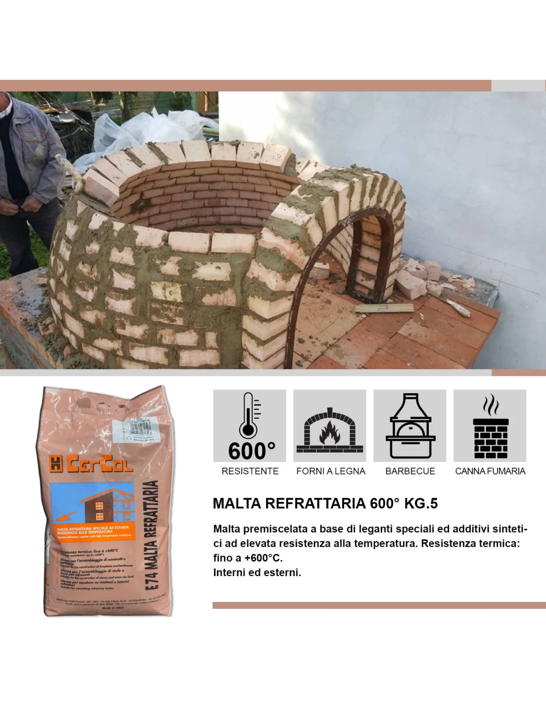 Cemento Refrattario Alta Temperatura 5 Kg Grigio Resistente Fino A 600°C 4 Cemento Refrattario Alta Temperatura 5 Kg Grigio Resistente Fino A 600°C - immagine 2