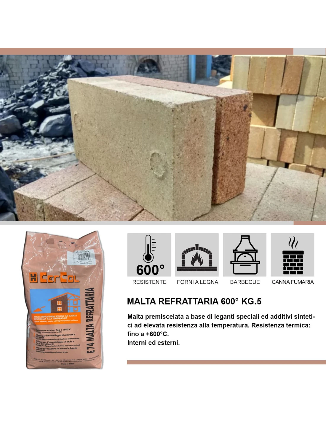 Cemento Refrattario Alta Temperatura 5 Kg Grigio Resistente Fino A 600°C 10 Cemento Refrattario Alta Temperatura 5 Kg Grigio Resistente Fino A 600°C - immagine 8