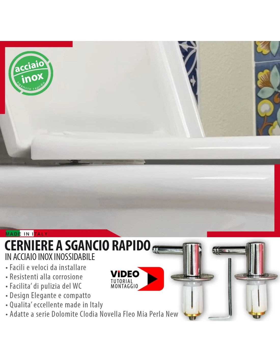 Cerniere Tavoletta Wc Sgancio Rapido Per Serie Dolomite Clodia Novella Fleo Mia PerlaNew 5 Cerniere Tavoletta Wc Sgancio Rapido Per Serie Dolomite Clodia Novella Fleo Mia PerlaNew - immagine 3
