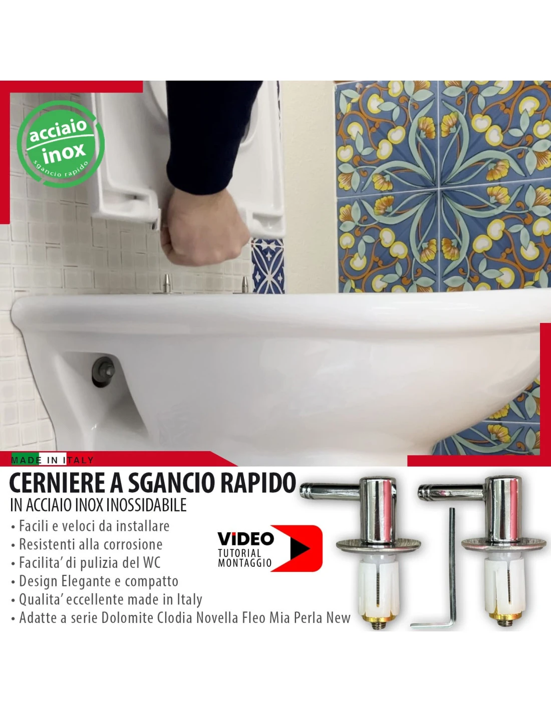 Cerniere Tavoletta Wc Sgancio Rapido Per Serie Dolomite Clodia Novella Fleo Mia PerlaNew 7 Cerniere Tavoletta Wc Sgancio Rapido Per Serie Dolomite Clodia Novella Fleo Mia PerlaNew - immagine 5