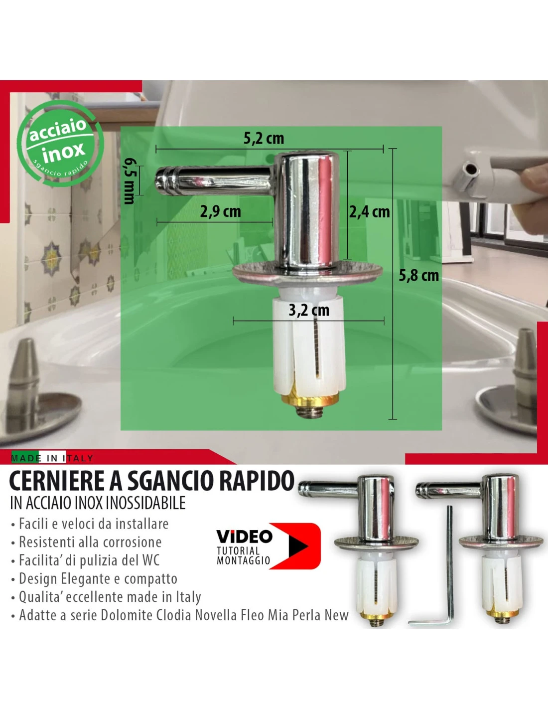 Cerniere Tavoletta Wc Sgancio Rapido Per Serie Dolomite Clodia Novella Fleo Mia PerlaNew 10 Cerniere Tavoletta Wc Sgancio Rapido Per Serie Dolomite Clodia Novella Fleo Mia PerlaNew - immagine 8