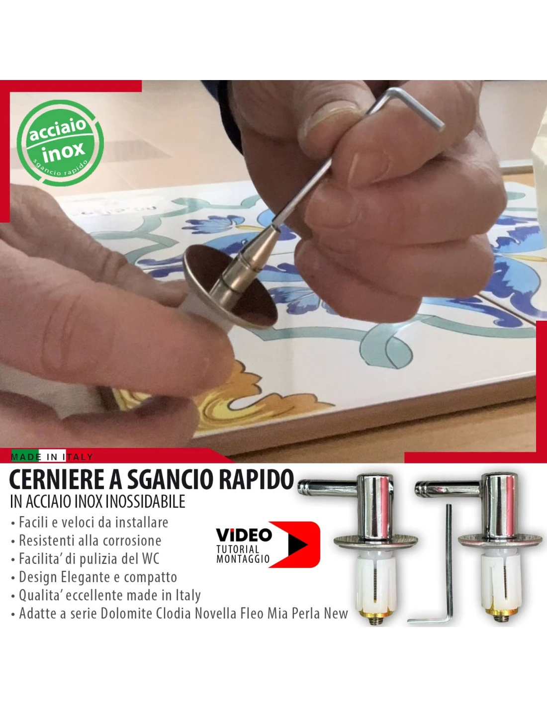 Cerniere Tavoletta Wc Sgancio Rapido Per Serie Dolomite Clodia Novella Fleo Mia PerlaNew 11 Cerniere Tavoletta Wc Sgancio Rapido Per Serie Dolomite Clodia Novella Fleo Mia PerlaNew - immagine 9