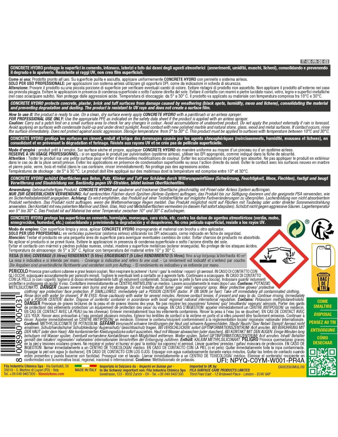 FILA CONCRETE HYDRO LT.5 Idrorepellente Consolidante Per Cemento 8 FILA CONCRETE HYDRO LT.5 Idrorepellente Consolidante Per Cemento - immagine 6