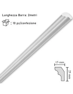 Cornice In Polistirolo Mm15x25x2mt. Mod.E25 Confezione Da 10 Barre