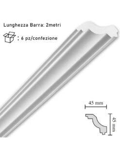 Cornice In Polistirolo Mm45x45x2mt. Mod.ST45 Confezione Da 6 Barre