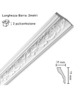 Cornice In Polistirolo Mm35x75x2mt. Mod.G6 Confezione Da 2 Barre