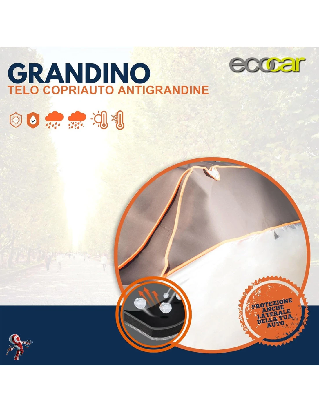 Ecocar - Telo Copriauto Antigrandine Da Esterno 6 Ecocar - Telo Copriauto Antigrandine Da Esterno - immagine 4