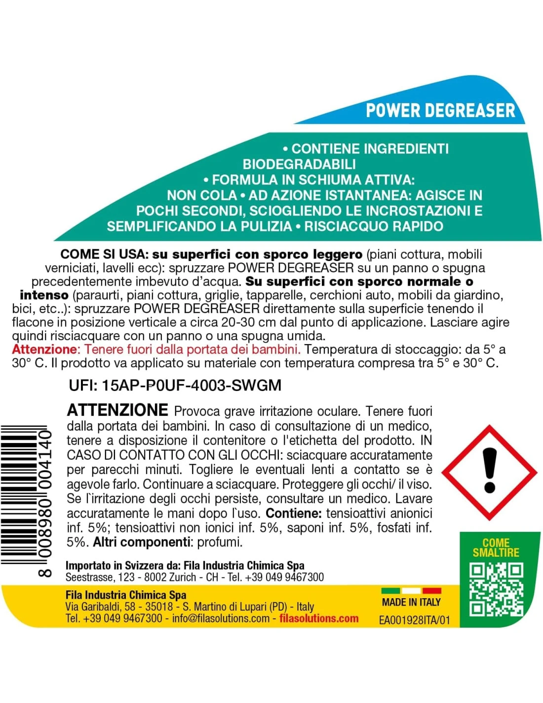 FILA POWER DEGREASER ML.750 Sgrassatore Per Ceramica Plastica Vetro Legno Vernici 8 FILA POWER DEGREASER ML.750 Sgrassatore Per Ceramica Plastica Vetro Legno Vernici - immagine 6