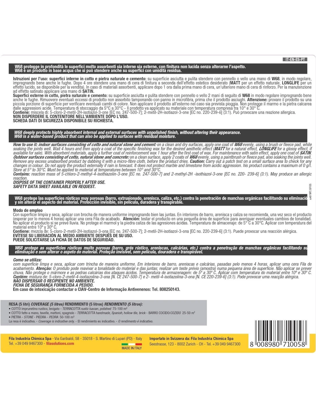 FILA W68 LT.5 Antimacchia Per Superfici Non Lucide Base Acqua 5 FILA W68 LT.5 Antimacchia Per Superfici Non Lucide Base Acqua - immagine 3