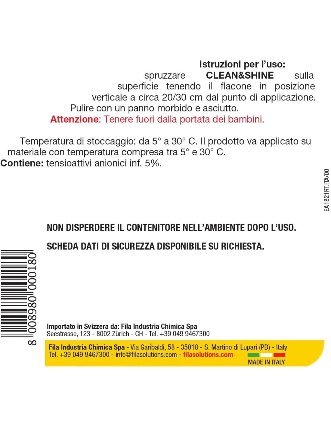 FILA CLEAN&SHINE ML.750 Detergente Universale Per Tutte Le Superfici 6 FILA CLEAN&SHINE ML.750 Detergente Universale Per Tutte Le Superfici - immagine 4