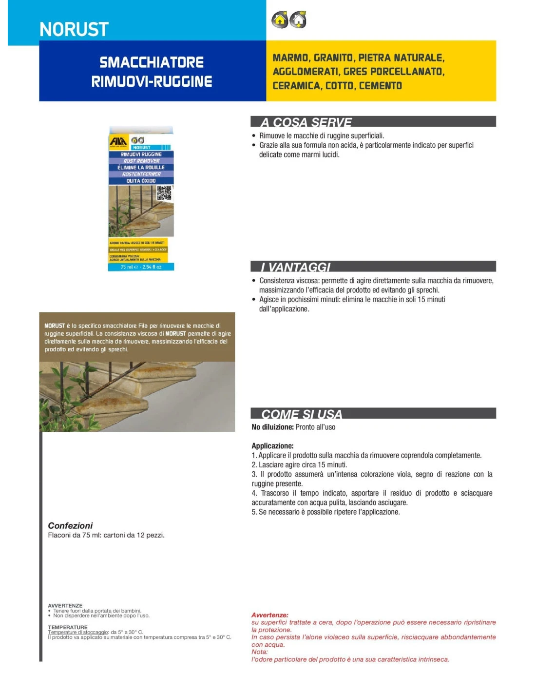 FILA NORUST ML.75 Rimuovi Ruggine Per Marmi Lucidi 6 FILA NORUST ML.75 Rimuovi Ruggine Per Marmi Lucidi - immagine 4