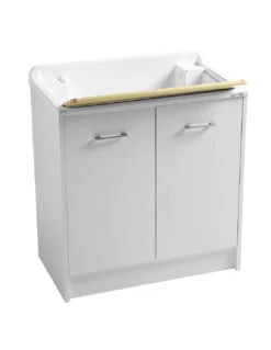 Lavatoio Colavene Domestica 80x45 Bianco Con Tavola Lavapanni In Legno