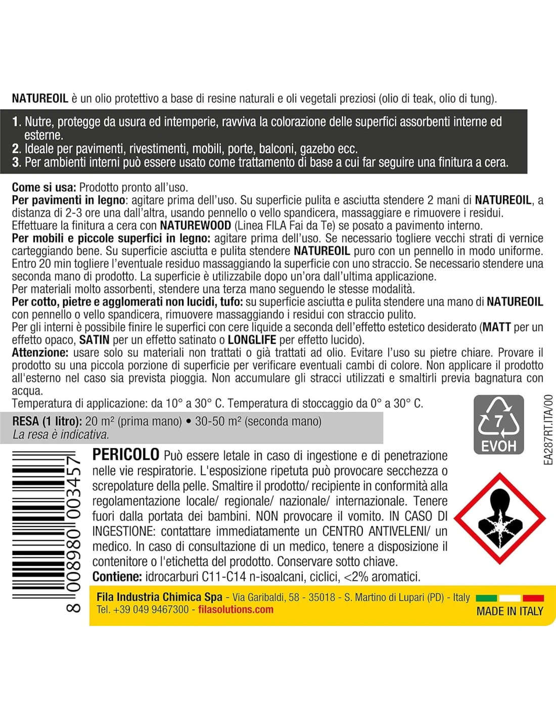 FILA NATUREOIL LT.1 Olio Protettivo Naturale 8 FILA NATUREOIL LT.1 Olio Protettivo Naturale - immagine 6