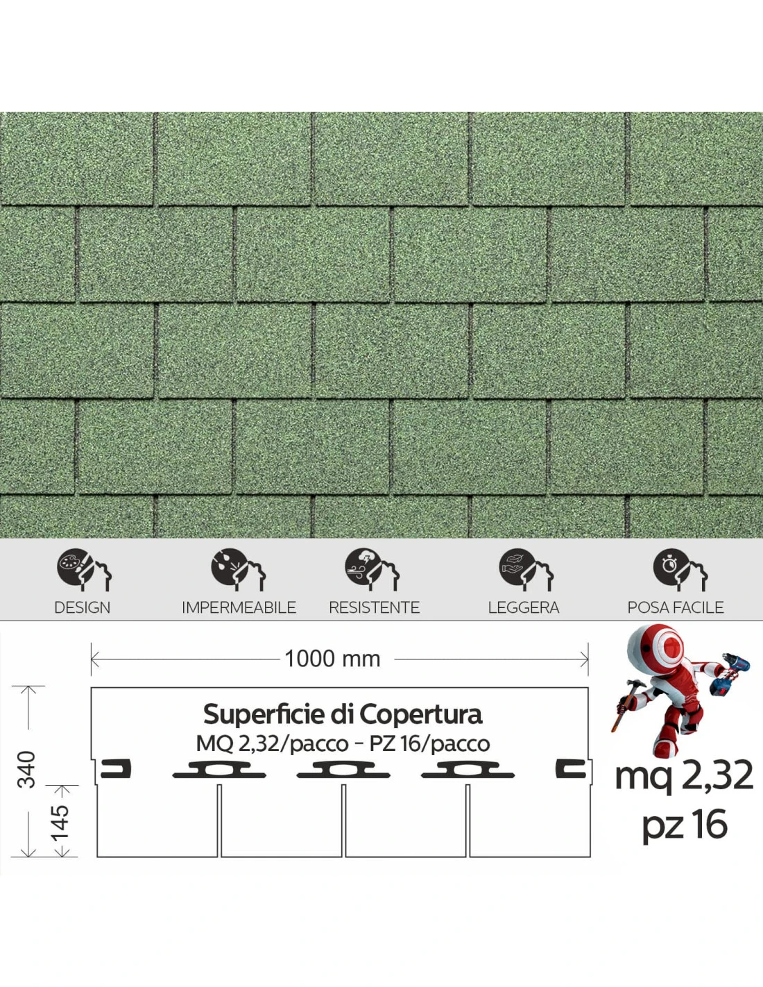 Tegola Canadese EcoRoof Rettangolare Bituminosa 2,32 Mq/pacco 16 Pezzi 5 Tegola Canadese EcoRoof Rettangolare Bituminosa 2,32 Mq/pacco 16 Pezzi - immagine 4