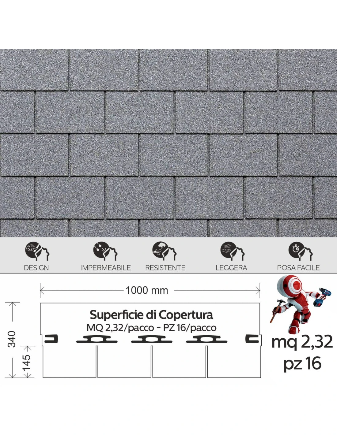 Tegola Canadese EcoRoof Rettangolare Bituminosa 2,32 Mq/pacco 16 Pezzi 7 Tegola Canadese EcoRoof Rettangolare Bituminosa 2,32 Mq/pacco 16 Pezzi - immagine 6